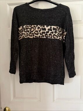 Women's Black Sweater with Leopard-Print Accent